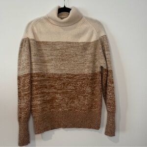 J.Crew 100% Cashmere Turtleneck Sweater Size L Colorblock Cream Camel Brown